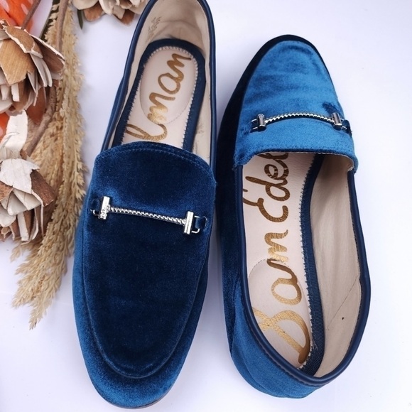 Sam Edelman Women's Navy Velvet Loafers - Picture 2 of 5
